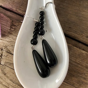 Black Onyx Agate Drop Earrings, Boho Black Gemstone Earrings, 25th Birthday Gift for Girlfriend, Healing Crystal Chakra Statement Jewelry