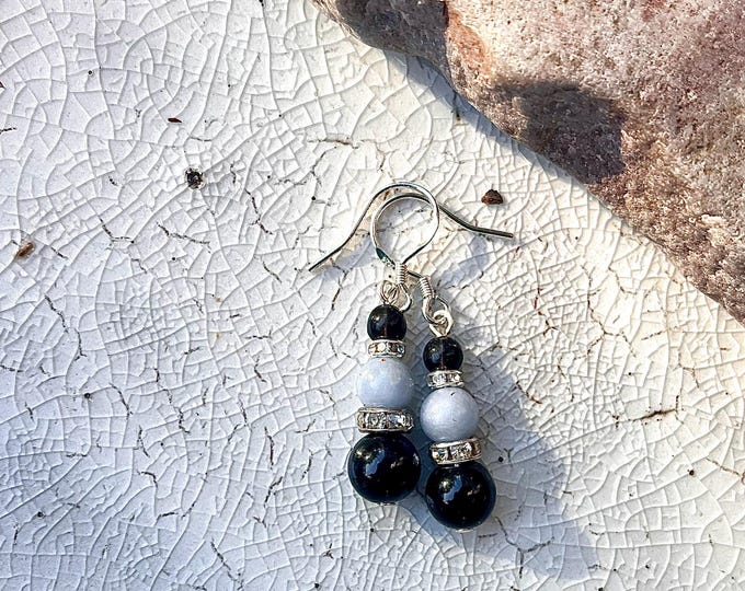Black Onyx, Angelite & Crystal Earrings