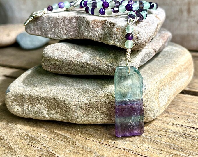 Fluorite, Quartz Crystal, & Amethyst Necklace