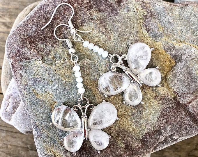 Crystal Quartz Butterfly Drop Earrings