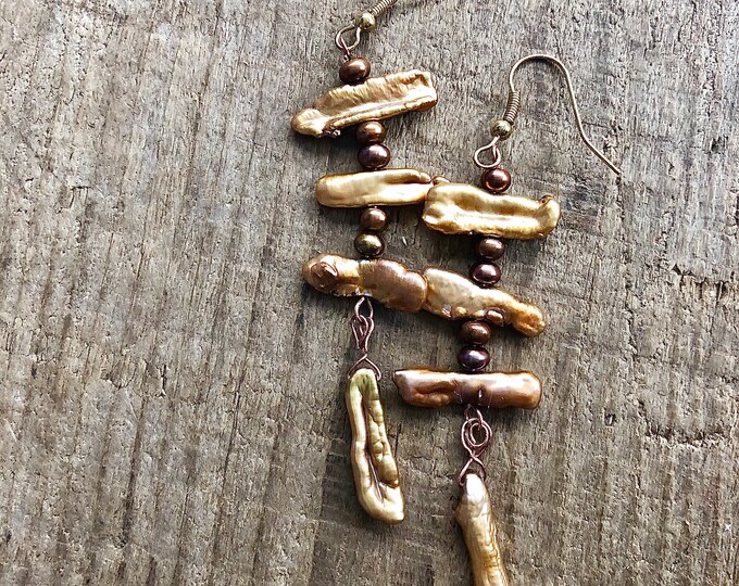 Copper & Gold Freshwater Pearl Earrings