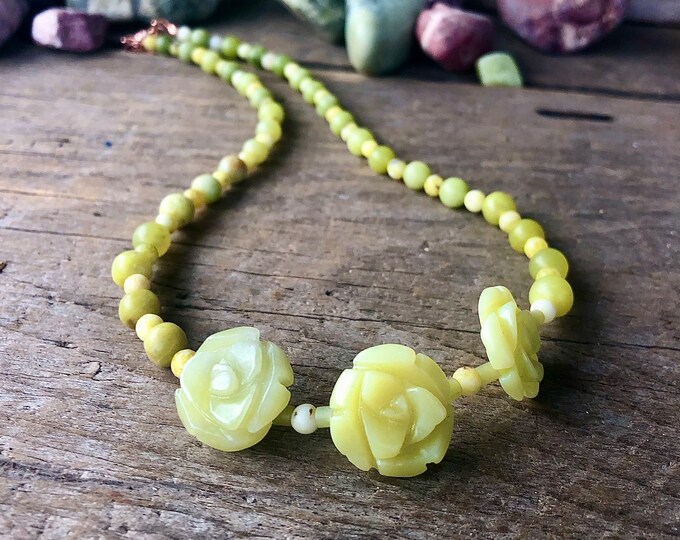 Jade Roses Necklace - 20 inch