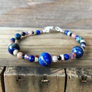Lapis Lazuli Quartz Crystal & Snakeskin Jasper Bracelet, Boho 25th Birthday Gift for Wife, Fashion Trend Handmade Gemstone Statement Jewelry