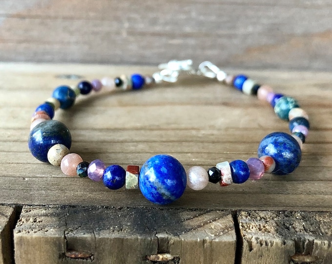 Lapis Lazuli Quartz Crystal & Snakeskin Jasper Bracelet - 8 inch*