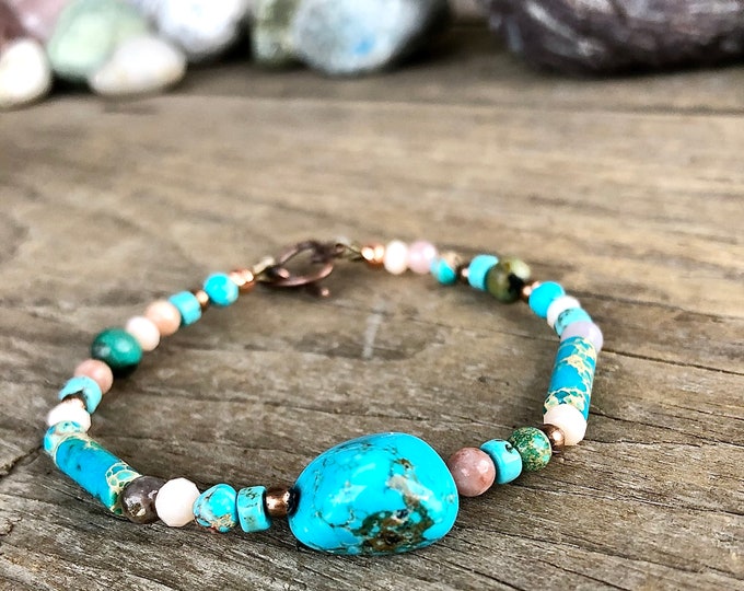 Turquoise, Jasper, Copper, Sunstone & Quartz Crystal Bracelet
