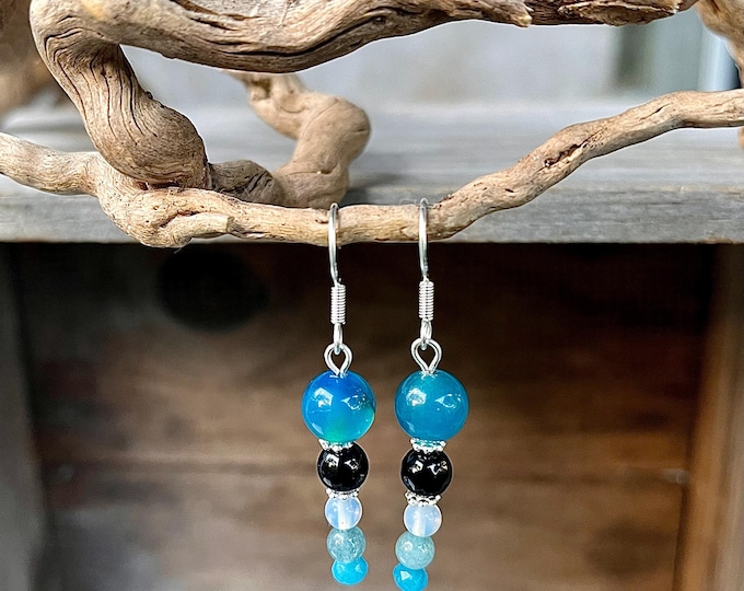 Onyx, Agate, Opal, Angelite & Quartz Crystal Gemstone Earrings