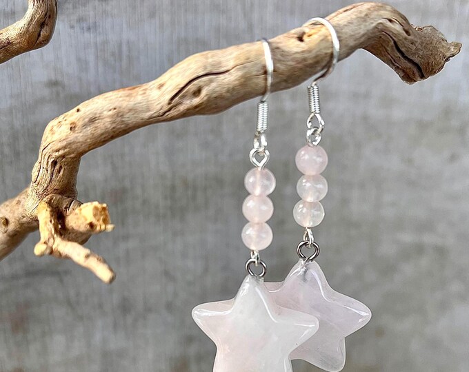 Pink Rose Quartz Star Earrings