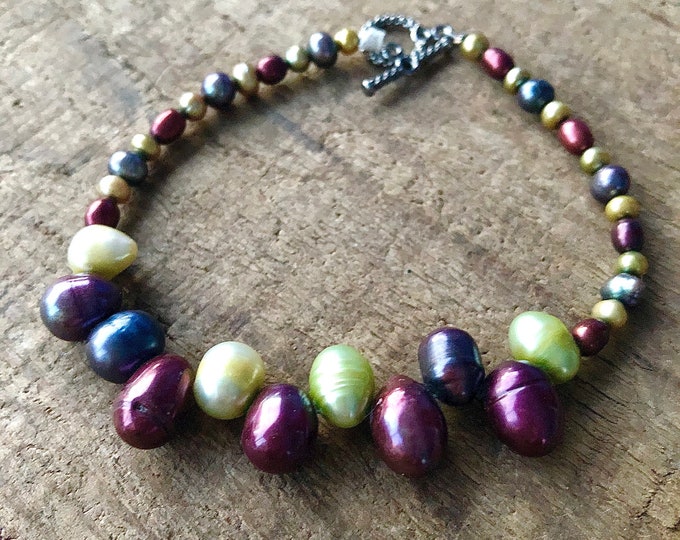 Blue, Green and Red Freshwater Pearl Bracelet