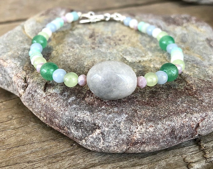 Aventurine, Angelite, Amazonite & Quartz Crystal Bracelet