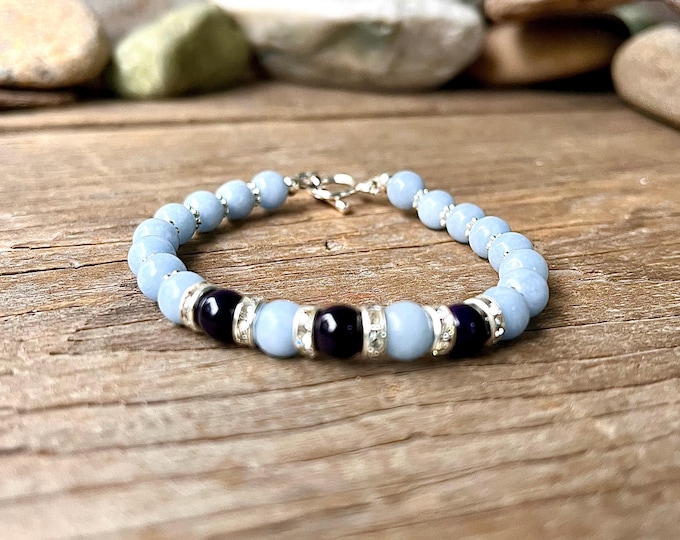 Onyx, Angelite & Crystal Gemstone Bracelet