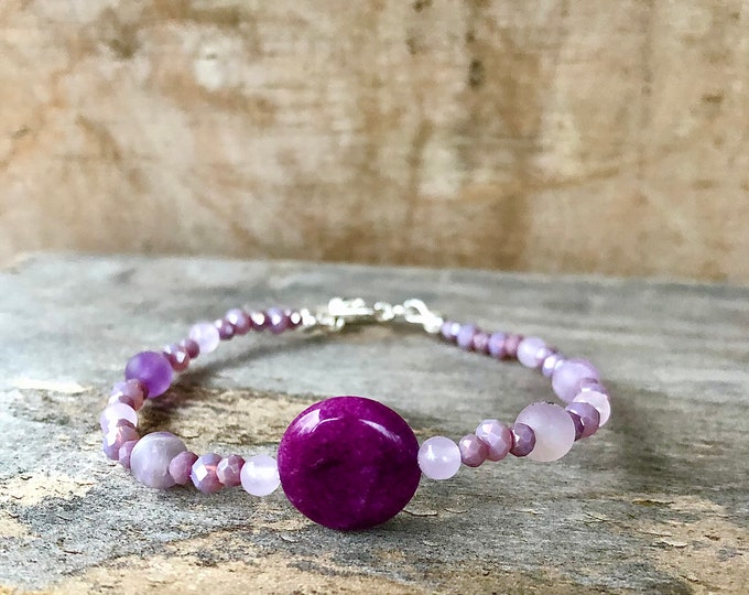 Quartz Crystal & Lepidolite Bracelet - 7.5 inch*