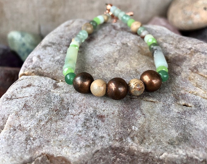 Ocean Jasper, Aventurine, Copper ,Amazonite & Quartz Crystal Bracelet