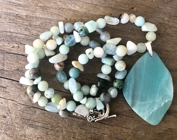 Natural Blue Amazonite Necklace - 22 inch