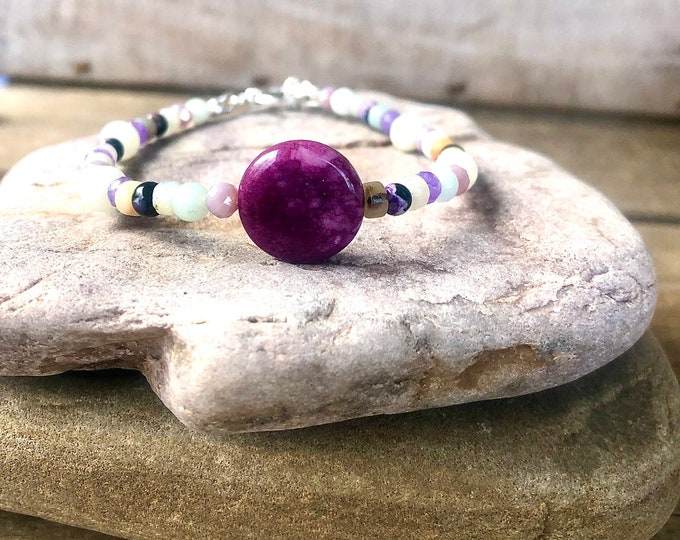 Lepidolite, Angelite, Agate & Quartz Crystal Bracelet