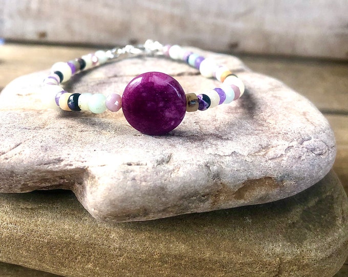 Lepidolite Angelite Agate & Quartz Crystal Bracelet