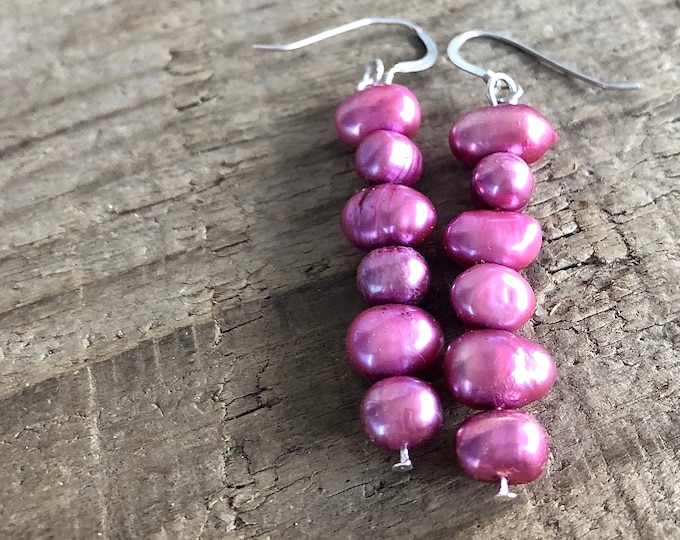 Pink Pearl Earrings - 2 inch