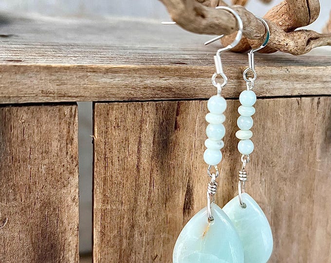 Blue Amazonite & Crystal Earrings - 1.5 inch