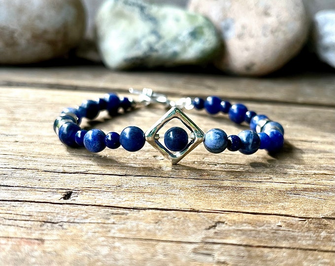 Lapis Lazuli, Sodalite, & Silver Bracelet