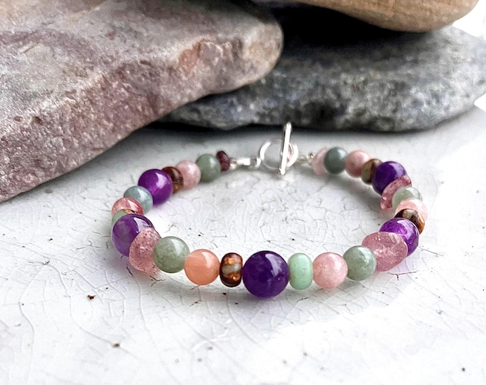 Burma Jade Amethyst Rose Quartz & Jasper Bracelet