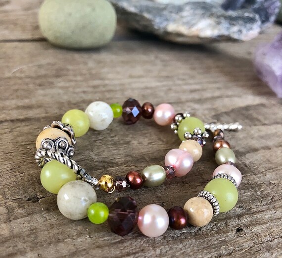 Bracciale In Giada Naturale Fiore Di Pesca – Perline 14 Mm, Pietra Preziosa Per La Salute
