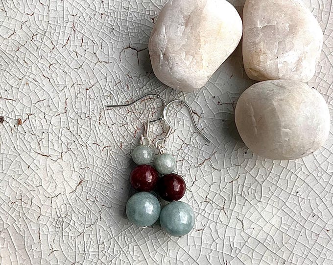 Burmese Jade & Garnet Earrings