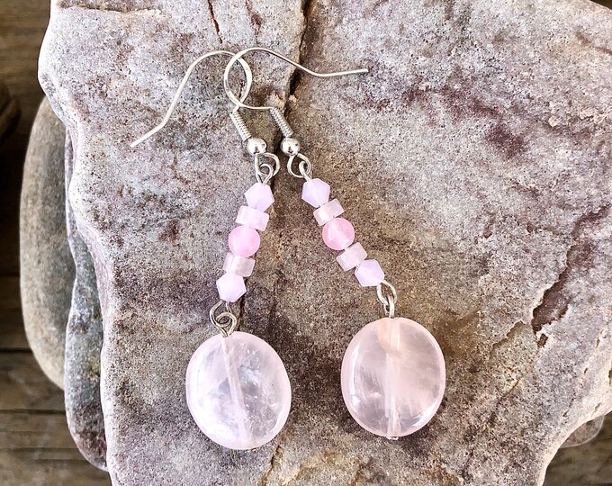 Rose Quartz & Quartz Crystal Drop Earrings