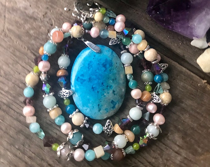 Amazonite Quartz Pearl & Crystal Necklace