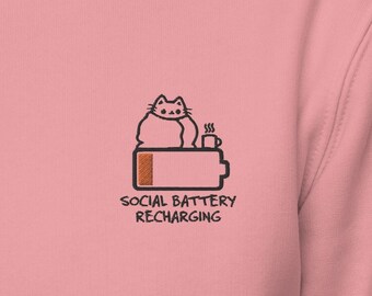 Social Battery Recharging - Kitty Cat - Unisex essential eco hoodie