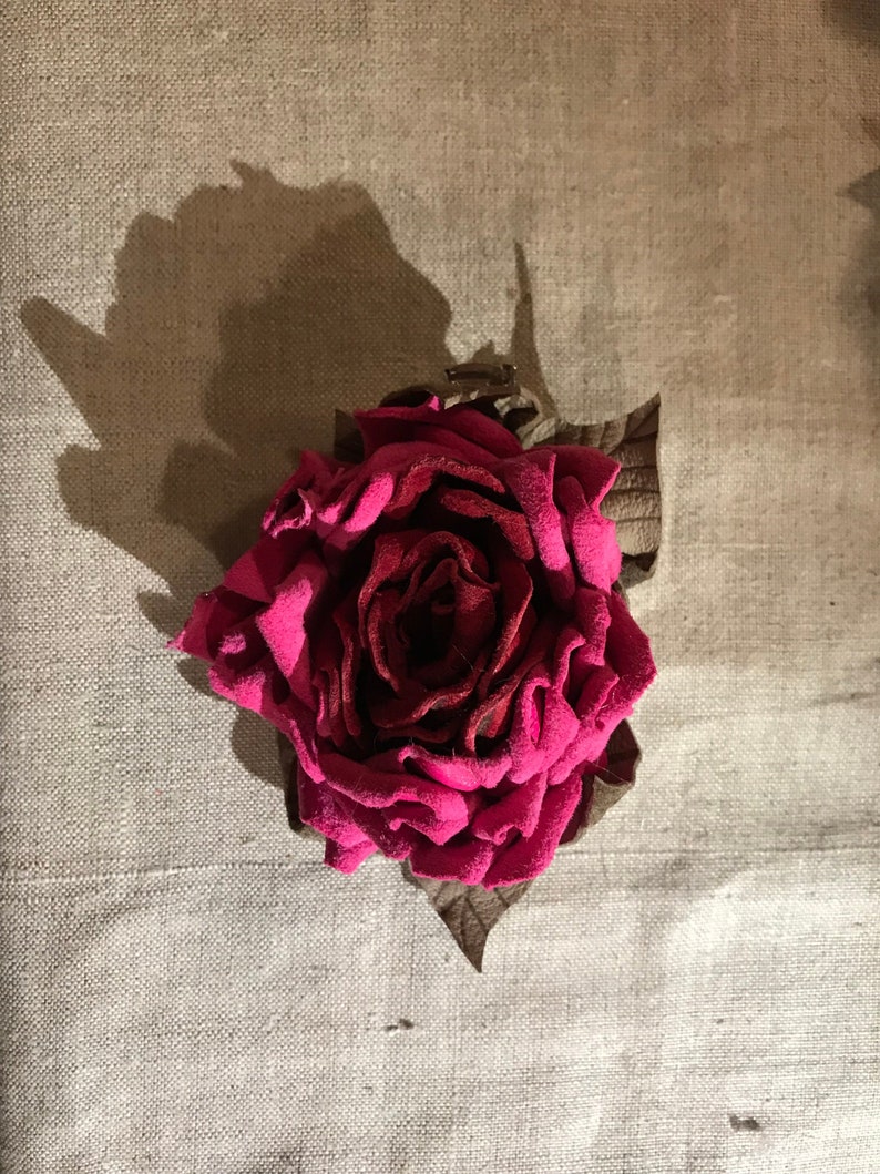 Dome Hollenstein Leather Rustic Barrette Pin Leather rose Beak clip Accessory costume Flowers Hair