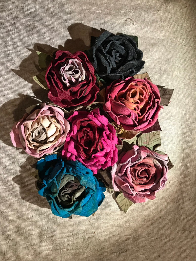 Dome Hollenstein Leather Rustic Barrette Pin Leather rose Beak clip Accessory costume Flowers Hair