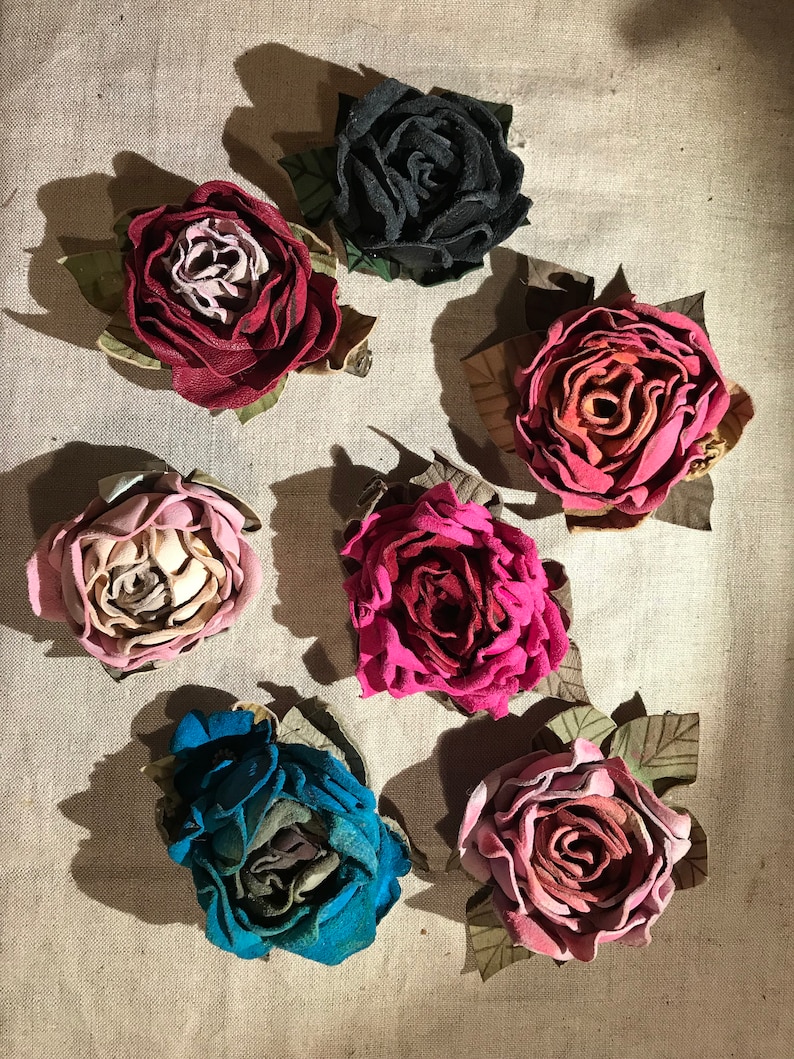 Dome Hollenstein Leather Rustic Barrette Pin Leather rose Beak clip Accessory costume Flowers Hair
