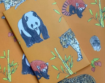 Panda and Friends /Wrapping Paper / Gift Wrap /Panda /  Red Panda / Pangolin / Pallas's Cat / Leopard/ Wildlife / Birthday