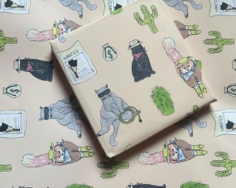 Wanted Des or Alive/Party/ Wrapping Paper / Gift Wrap / Cats/ Ragdoll/Wild West/Cactus/Western