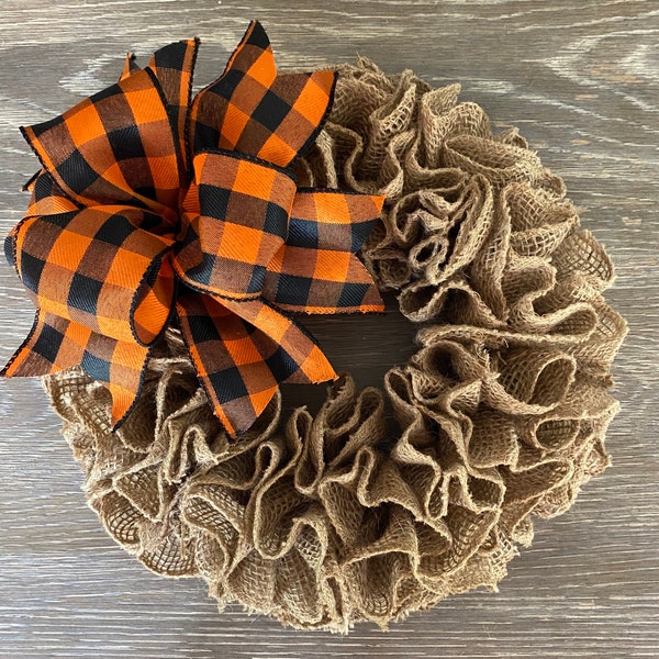 Wreath, Autumn Wreath, Fall Wreath, Burlap Wreath with Burlap Bow, Burlap Wreath, Burlap Ruffle Wreath, Country Wreath, Farmhouse Wreath