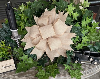 Tan Wired Wreath Bow: 10-inch Decorative Fabric Bow