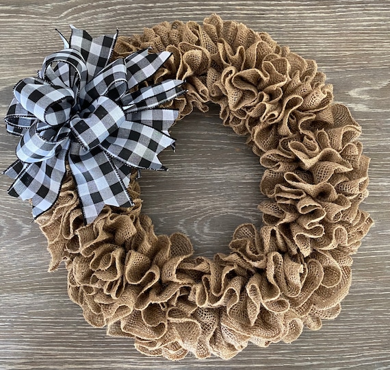 Burlap Ruffle Wreath: Farmhouse Buffalo Plaid Bow