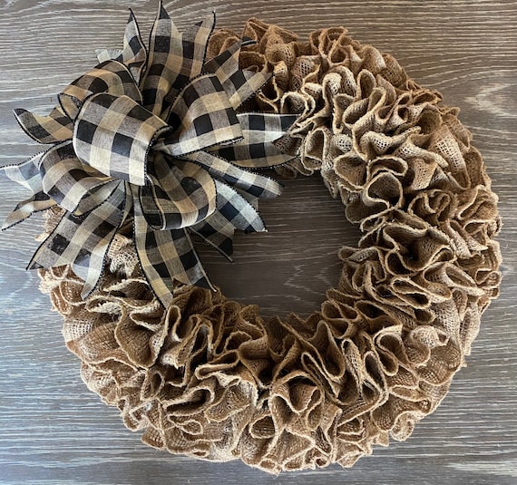 Burlap Ruffle Wreath: Farmhouse Buffalo Plaid Bow