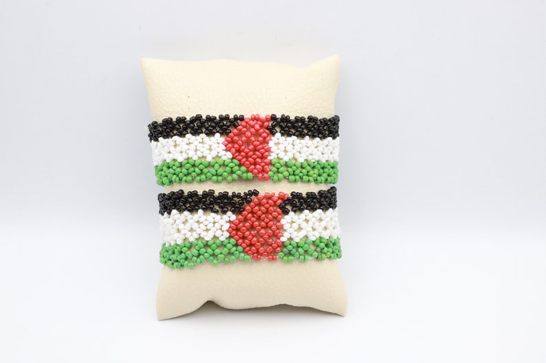 2-Piece Handmade Bracelet with Palestinian Flag Design and Crystal Stones main image 1