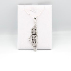 Collier Palestine, carte de la Palestine, argent sterling 925, pendentif carte, Palestine, Palestine libre, cadeau pour elle, mot Palestine, cadeau