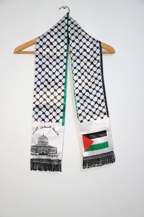 Yaqeen Écharpe avec drapeau de la Palestine avec imprimé keffiya et drapeau  palestinien Keffieh Hatta, Vert/blanc/noir., taille unique