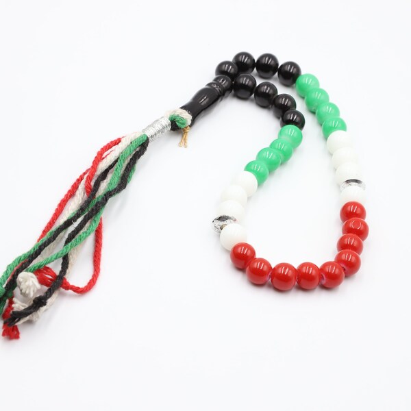 2-Piece Handmade Gold Imam Prayer Beads with Palestinian Flag Design and Crystal Stones (33 Beads) main image 1