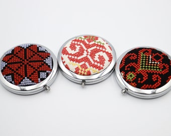 Small Mirror , Pocket Mirror , Purse Makeup Mirror , Make Up Pocket , Mirror for Cosmetics , Palestine , Tatreez Pocket mirror , Gift