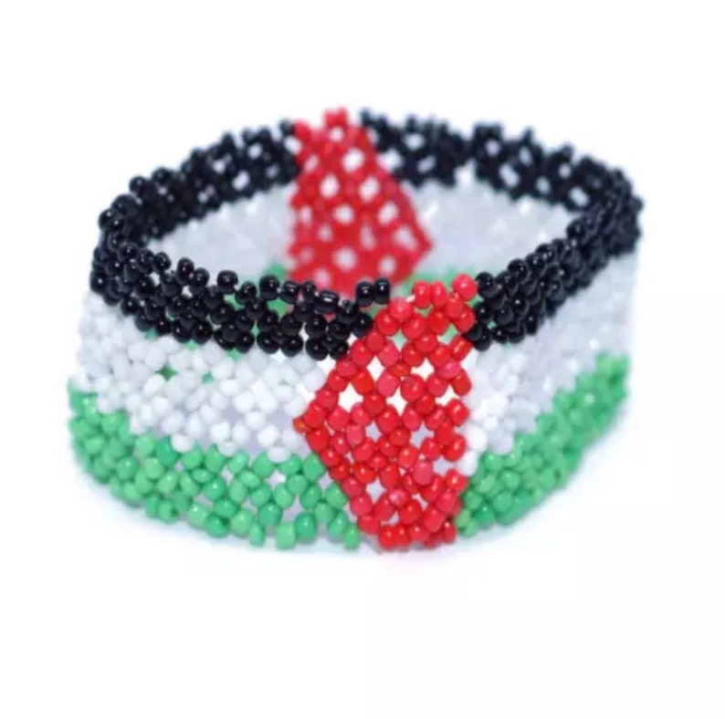 10-Piece Handmade Bracelet with Palestinian Flag Design and Crystal Stones main image 0