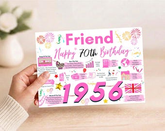 70th Birthday Card For Friend, 70th Card For Her Seventy, 70 Greetings Card, Born In 1956 Facts