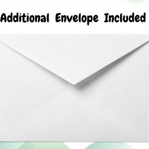 May include: A white envelope with the text "Additional Envelope Included" in black. The envelope is rectangular with a triangular flap. The background has a soft, abstract design with green and white shapes.
