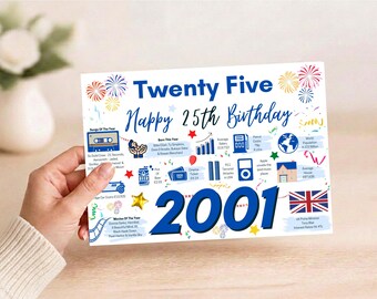 25th Birthday Card For Him Son Brother Grandson Godson Boyfriend, 25 Greetings Card, Born In 2001