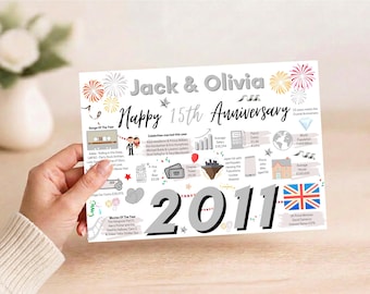 Personalised 15th WEDDING Anniversary Card, CRYSTAL WEDDING, 2011 Year of Marriage