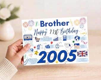 21st Birthday Card For Brother, 21st For Him, 21 Greetings Card, Born In 2005 Facts