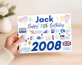 Personalised 18th Birthday Card for him, SON BROTHER Grandson Nephew Boyfriend, 18 Born 2008