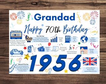70th Birthday Card For Grandad, Birthday Card For Him, Happy 70th Greetings Card Born In 1956 Facts Milestone
